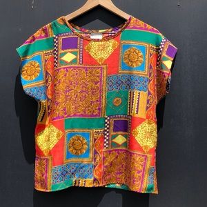 Vintage Gayla Bentley Geometric Short Sleeve Blouse. Womens Size Small.
